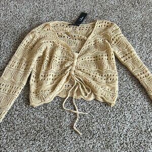 NWT Lulus Beige Crochet Long Sleeve Top